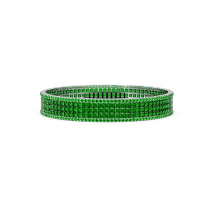 Princess-cut emerald green colorstone multi-row bangle in white gold