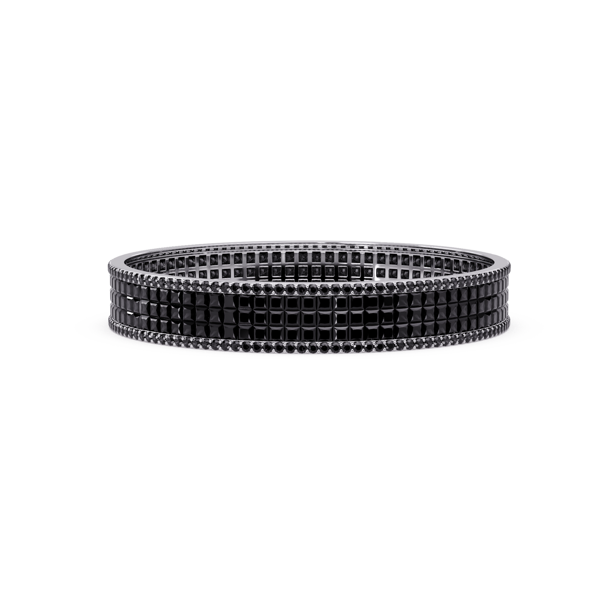 Princess-cut onyx colorstone multi-row bangle in white gold