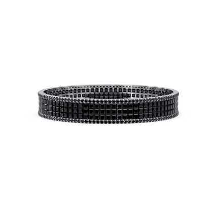 Princess-cut onyx colorstone multi-row bangle in white gold