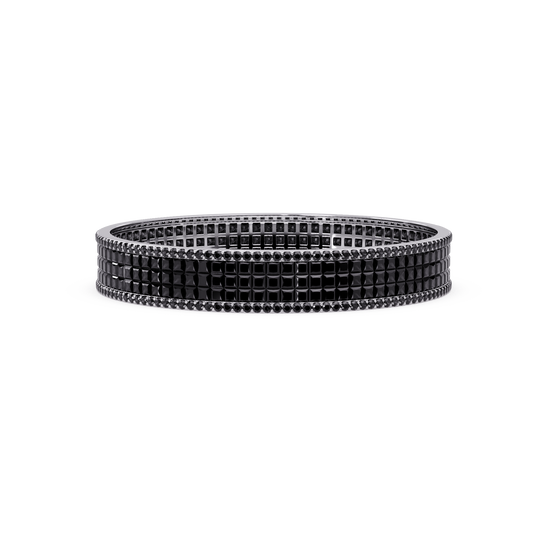 Princess-cut onyx colorstone multi-row bangle in white gold
