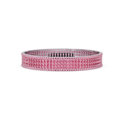 Princess-cut tourmaline pink colorstone multi-row bangle in white gold