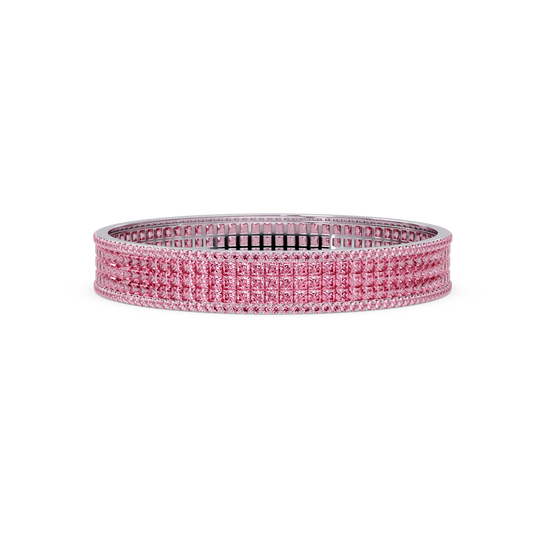 Princess-cut tourmaline pink colorstone multi-row bangle in white gold