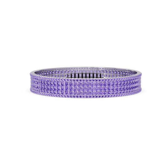 Princess-cut amethyst purple colorstone multi-row bangle in white gold