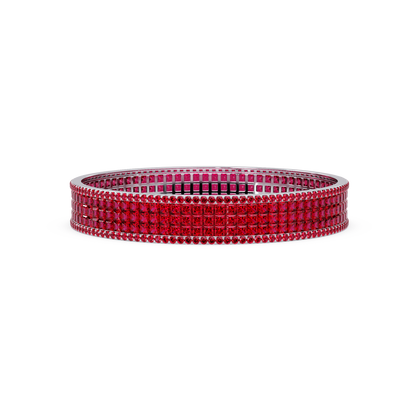 Princess-cut ruby red colorstone multi-row bangle in white gold