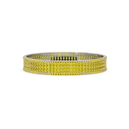 Princess-cut citrine yellow colorstone multi-row bangle in white gold