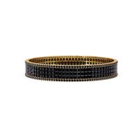 Princess-cut onyx colorstone multi-row bangle in yellow gold