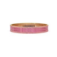 Princess-cut tourmaline pink colorstone multi-row bangle in yellow gold