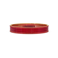 Princess-cut ruby red colorstone multi-row bangle in yellow gold