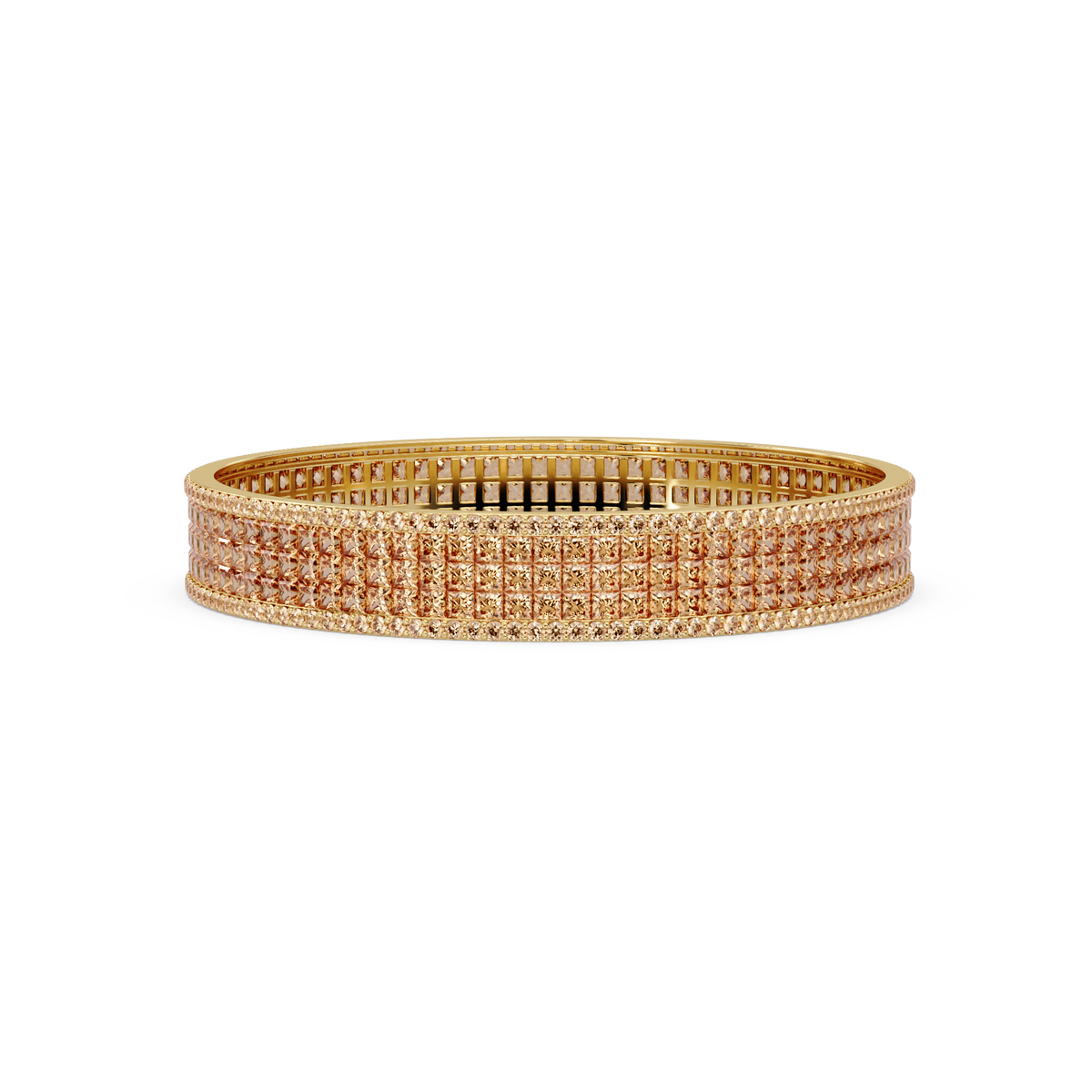 Princess-cut champagne topaz colorstone multi-row bangle in yellow gold