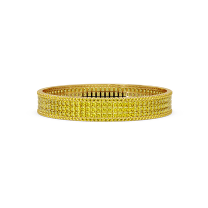 Princess-cut citrine yellow colorstone multi-row bangle in yellow gold