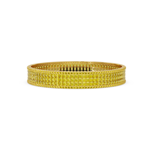Princess-cut citrine yellow colorstone multi-row bangle in yellow gold