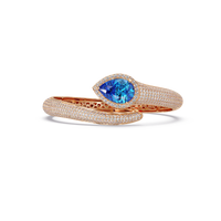 Lunéa Paris pear gemstone pavé open cuff bracelet in rose gold, aquamarine blue stone