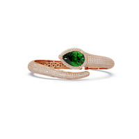 Lunéa Paris pear gemstone pavé open cuff bracelet in rose gold, emerald green stone