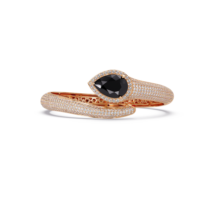 Lunéa Paris pear gemstone pavé open cuff bracelet in rose gold, onyx stone