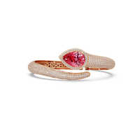 Lunéa Paris pear gemstone pavé open cuff bracelet in rose gold, tourmaline pink stone