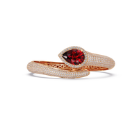 Lunéa Paris pear gemstone pavé open cuff bracelet in rose gold, ruby red stone