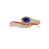 Lunéa Paris pear gemstone pavé open cuff bracelet in rose gold, sapphire blue stone