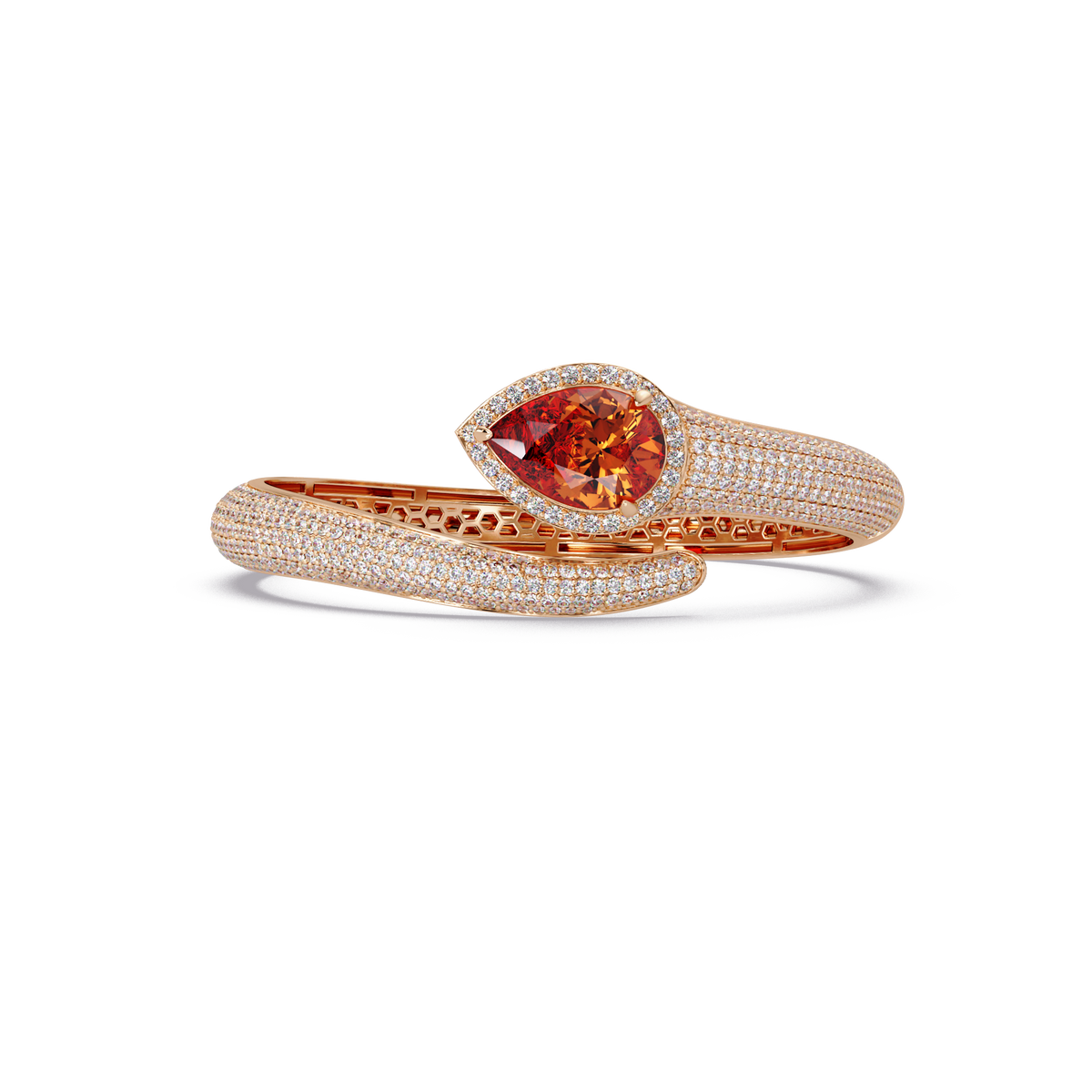 Lunéa Paris pear gemstone pavé open cuff bracelet in rose gold, champagne topaz stone