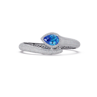 Lunéa Paris pear gemstone pavé open cuff bracelet in white gold, aquamarine blue stone