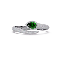 Lunéa Paris pear gemstone pavé open cuff bracelet in white gold, emerald green stone