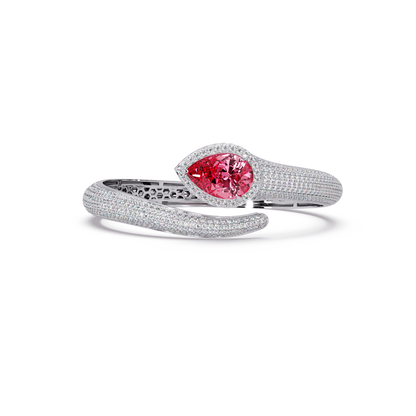 Lunéa Paris pear gemstone pavé open cuff bracelet in white gold, tourmaline pink stone