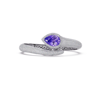 Lunéa Paris pear gemstone pavé open cuff bracelet in white gold, amethyst purple stone
