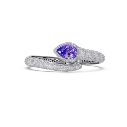 Lunéa Paris pear gemstone pavé open cuff bracelet in white gold, amethyst purple stone