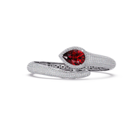 Lunéa Paris pear gemstone pavé open cuff bracelet in white gold, ruby red stone