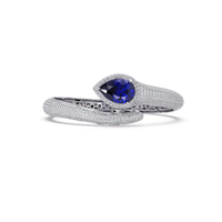Lunéa Paris pear gemstone pavé open cuff bracelet in white gold, sapphire blue stone