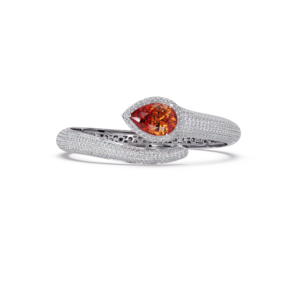 Lunéa Paris pear gemstone pavé open cuff bracelet in white gold, champagne topaz stone
