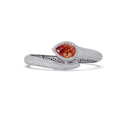 Lunéa Paris pear gemstone pavé open cuff bracelet in white gold, champagne topaz stone