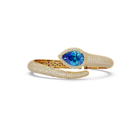 Lunéa Paris pear gemstone pavé open cuff bracelet in yellow gold, aquamarine blue stone