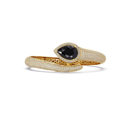 Lunéa Paris pear gemstone pavé open cuff bracelet in yellow gold, onyx stone