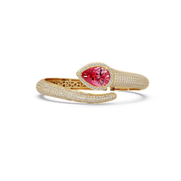 Lunéa Paris pear gemstone pavé open cuff bracelet in yellow gold, tourmaline pink stone