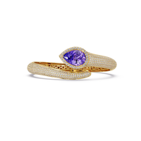 Lunéa Paris pear gemstone pavé open cuff bracelet in yellow gold, amethyst purple stone
