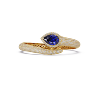 Lunéa Paris pear gemstone pavé open cuff bracelet in yellow gold, sapphire blue stone