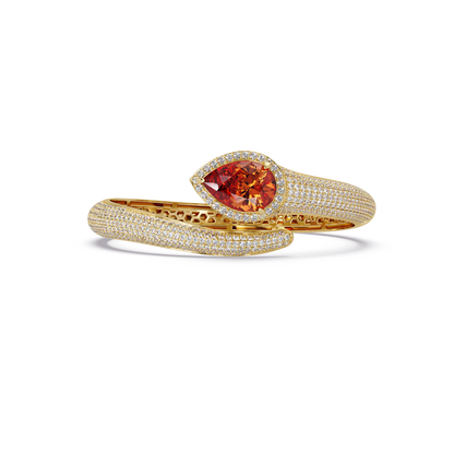 Lunéa Paris pear gemstone pavé open cuff bracelet in yellow gold, champagne topaz stone