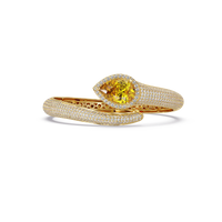 Lunéa Paris pear gemstone pavé open cuff bracelet in yellow gold, citrine yellow stone