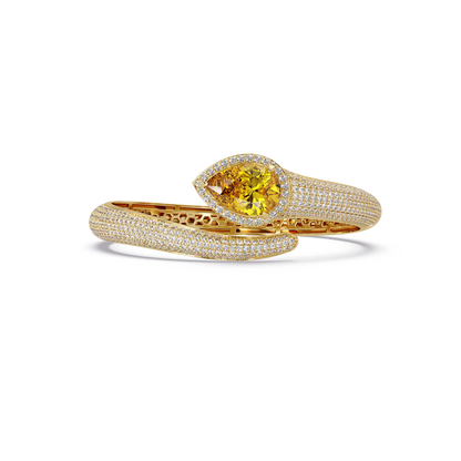 Lunéa Paris pear gemstone pavé open cuff bracelet in yellow gold, citrine yellow stone