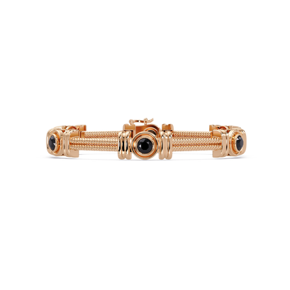 Six-stone round colorstone rope-link station bracelet in rose gold with onyx gemstones