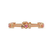 Six-stone round colorstone rope-link station bracelet in rose gold with pink gemstones