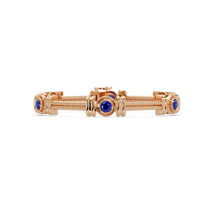 Six-stone round colorstone rope-link station bracelet in rose gold with sapphire gemstones