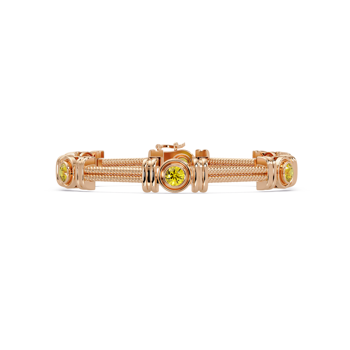 Six-stone round colorstone rope-link station bracelet in rose gold with yellow gemstones