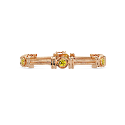 Six-stone round colorstone rope-link station bracelet in rose gold with yellow gemstones