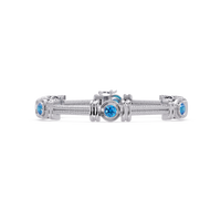 Six-stone round colorstone rope-link station bracelet in white gold with aquamarine gemstones