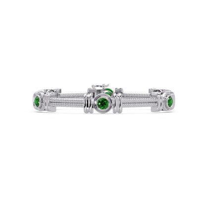 Six-stone round colorstone rope-link station bracelet in white gold with green gemstones