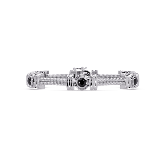 Six-stone round colorstone rope-link station bracelet in white gold with onyx gemstones
