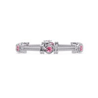 Six-stone round colorstone rope-link station bracelet in white gold with pink gemstones