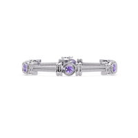 Six-stone round colorstone rope-link station bracelet in white gold with purple gemstones