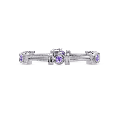 Six-stone round colorstone rope-link station bracelet in white gold with purple gemstones